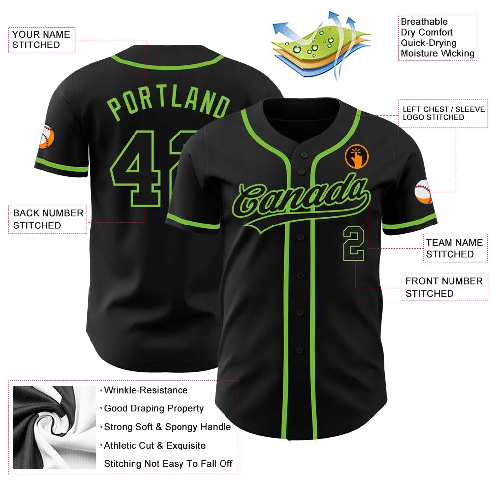 Custom Black Black-Neon Green Authentic Baseball Jersey