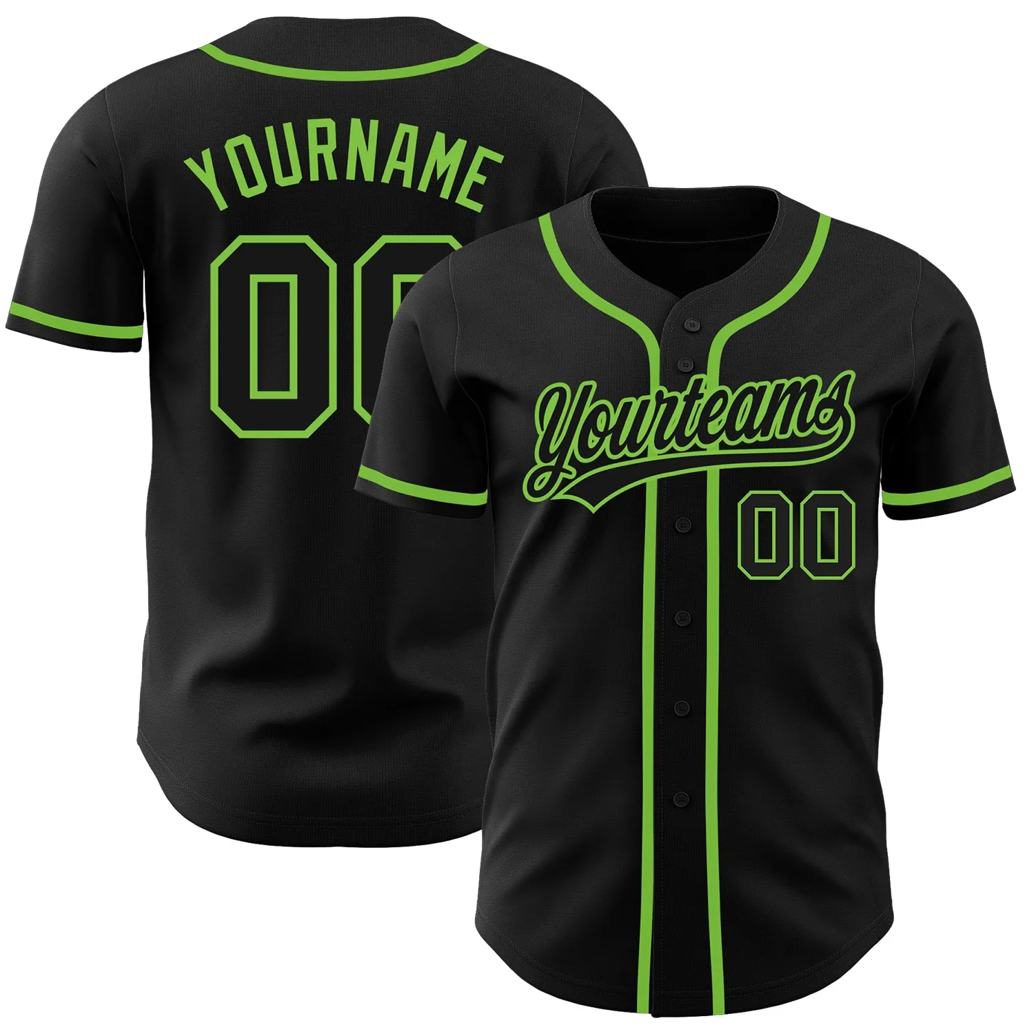 Custom Black Black-Neon Green Authentic Baseball Jersey