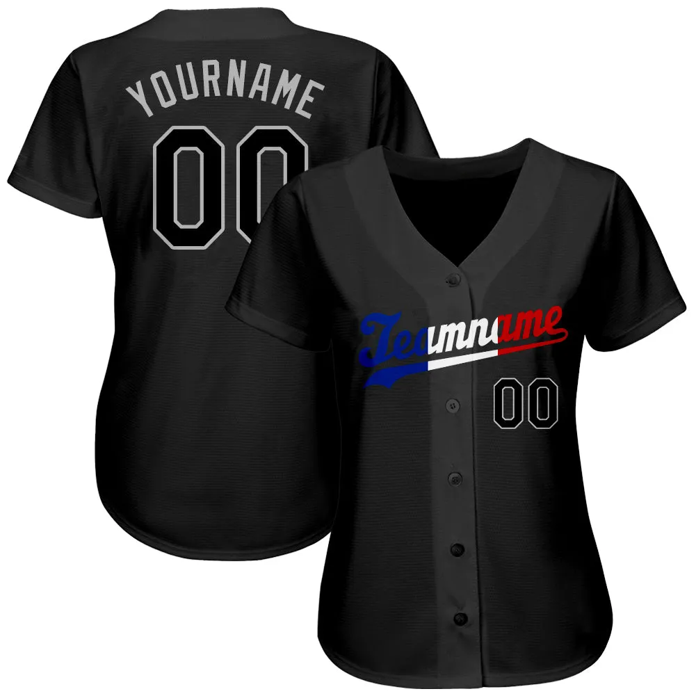 Custom Black Black-Royal Authentic Split Fashion Baseball Jersey