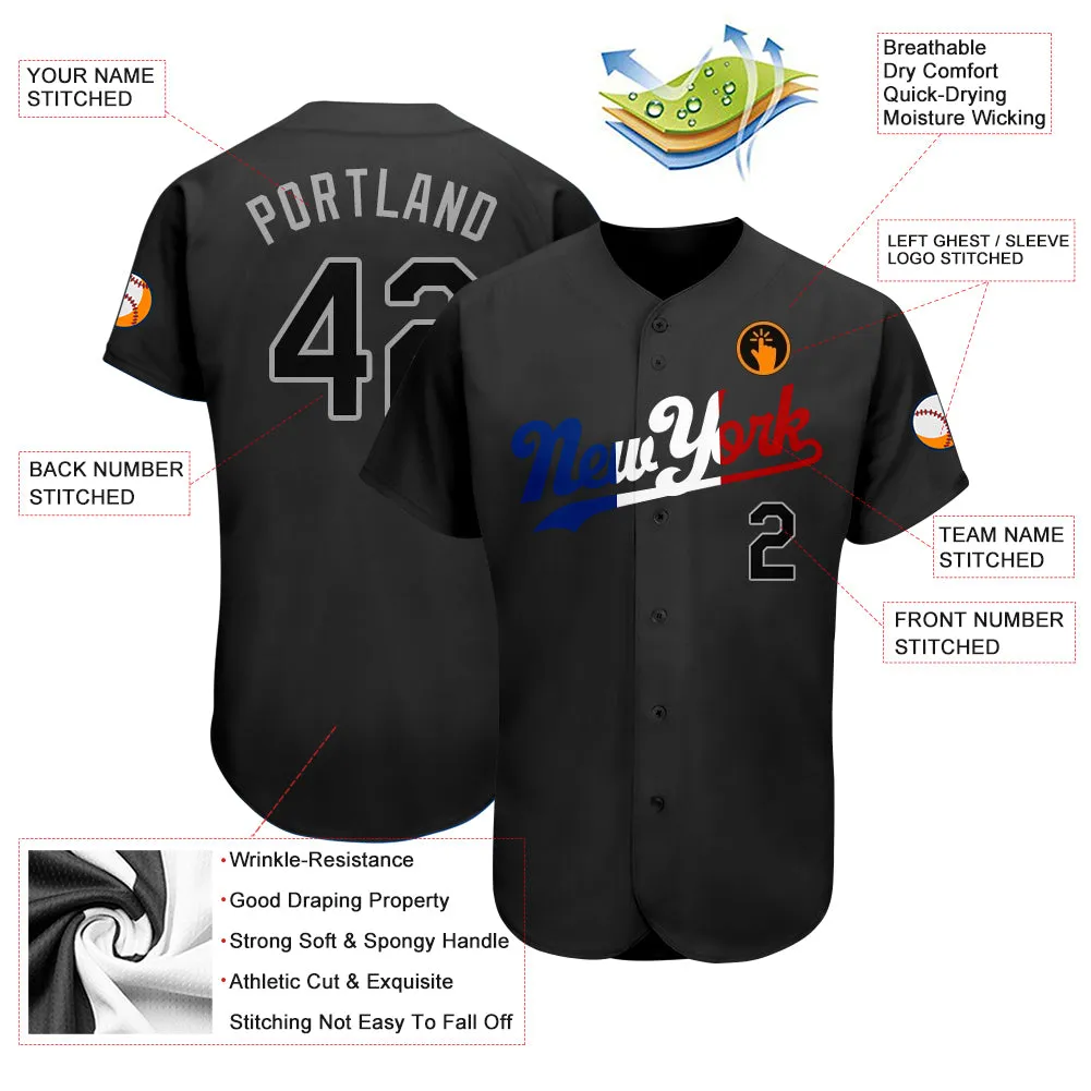 Custom Black Black-Royal Authentic Split Fashion Baseball Jersey