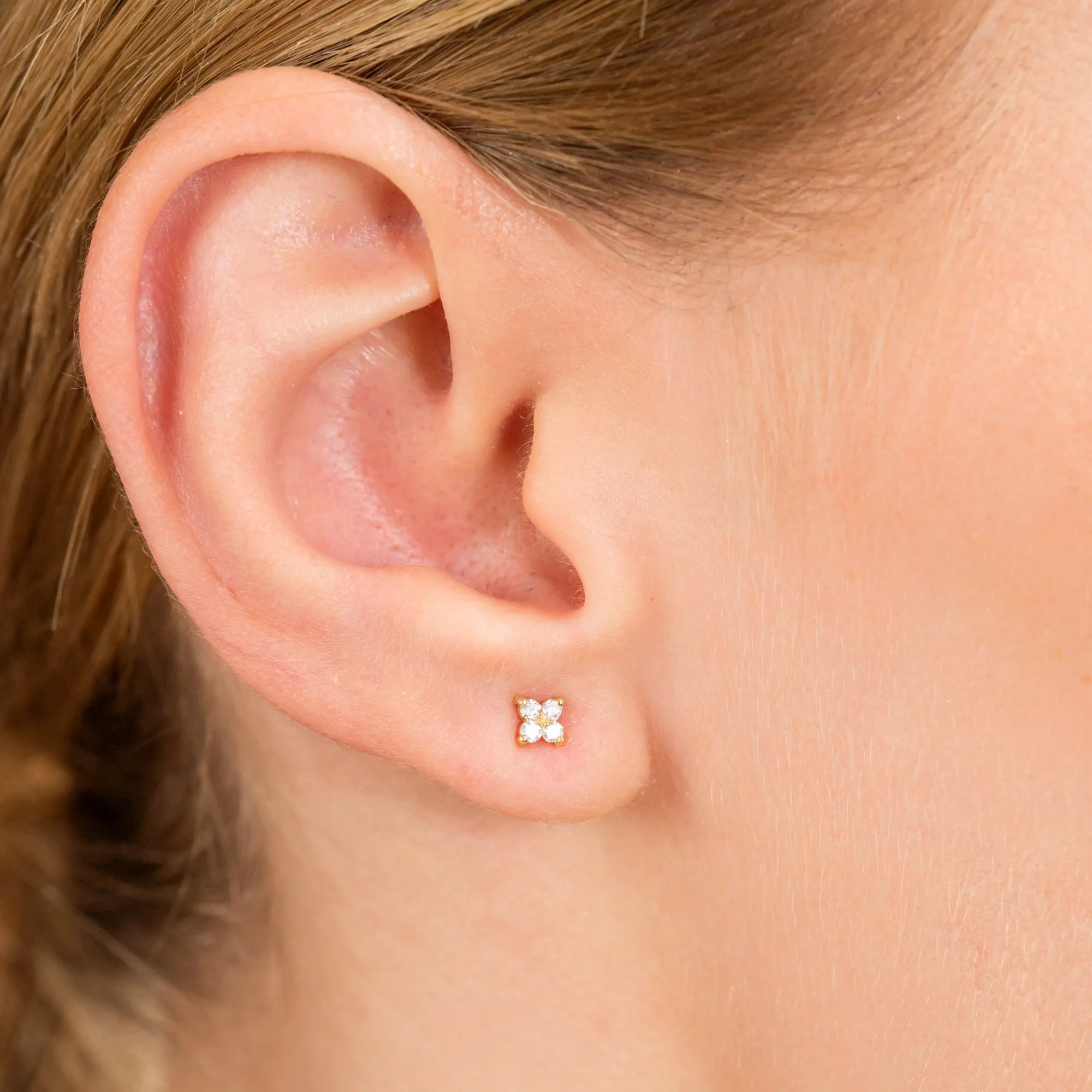 Dainty Diamond Clover Studs, Scarlett