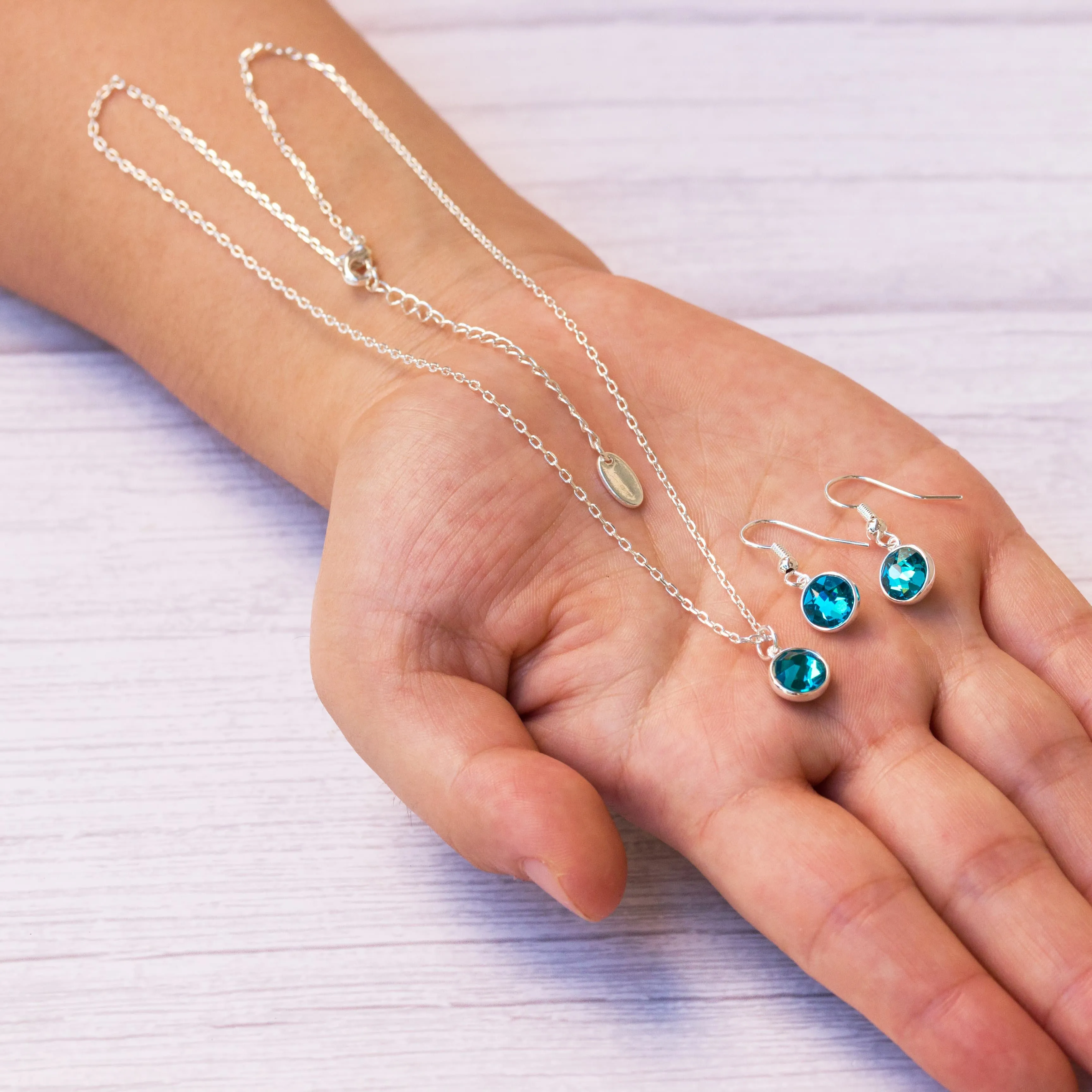 December (Blue Topaz) Birthstone Necklace & Drop Earrings Set Created with Zircondia® Crystals