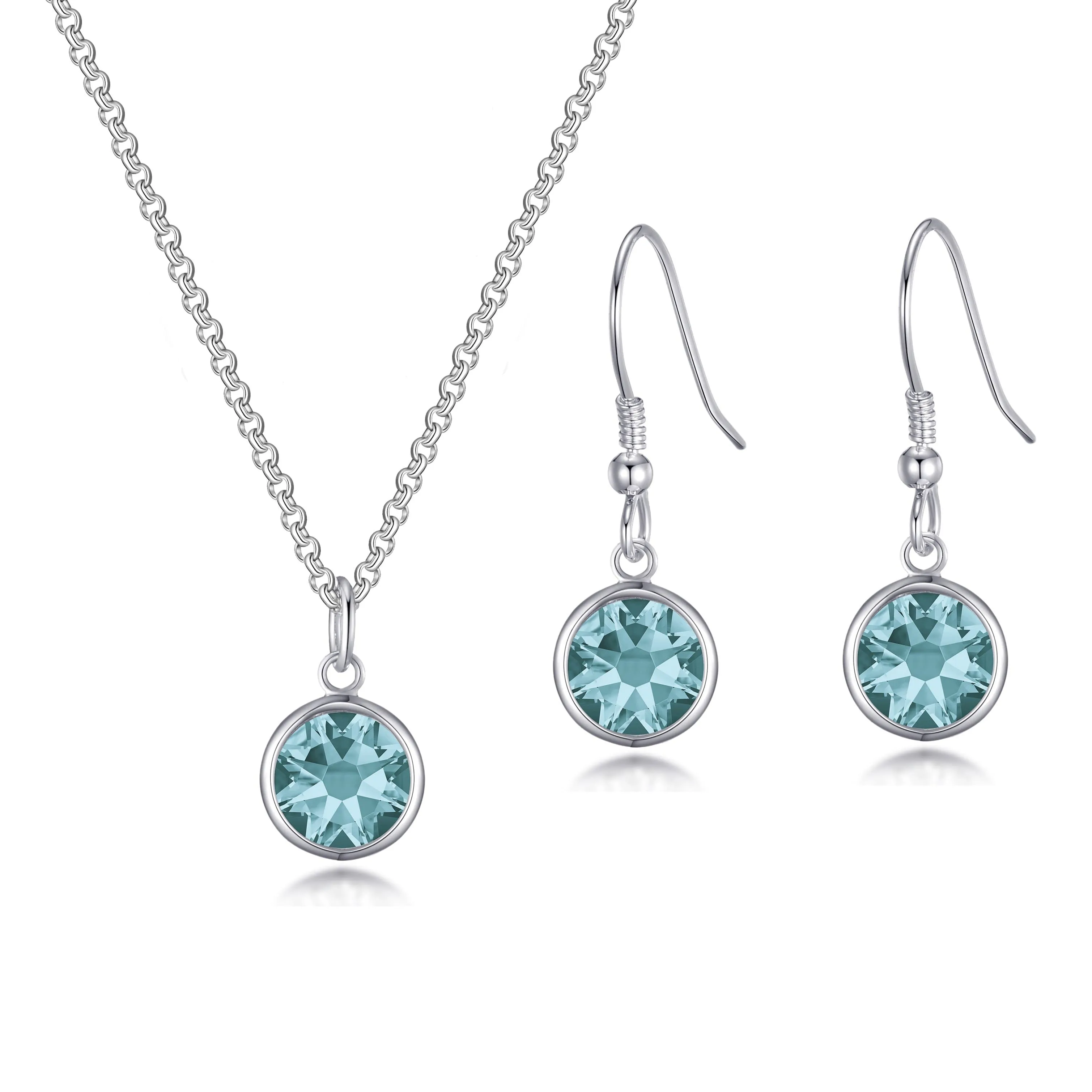 December (Blue Topaz) Birthstone Necklace & Drop Earrings Set Created with Zircondia® Crystals