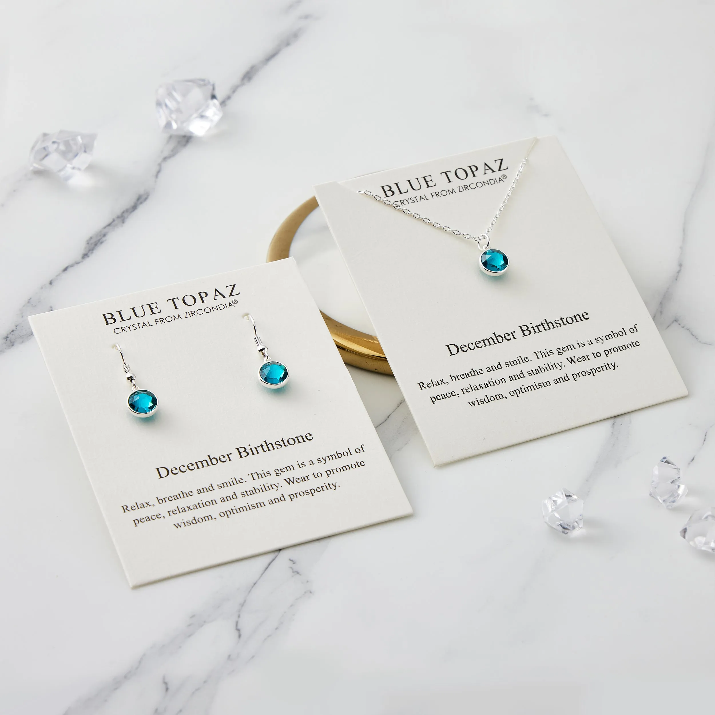 December (Blue Topaz) Birthstone Necklace & Drop Earrings Set Created with Zircondia® Crystals