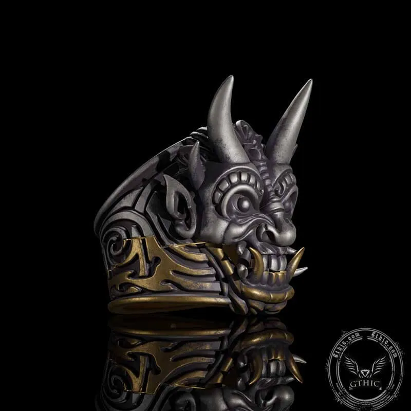 Demon Cyber Oni Mask Sterling Silver Ring