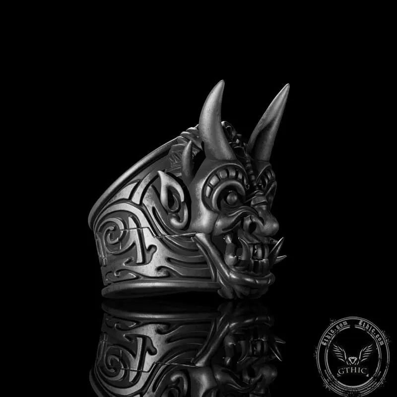 Demon Cyber Oni Mask Sterling Silver Ring