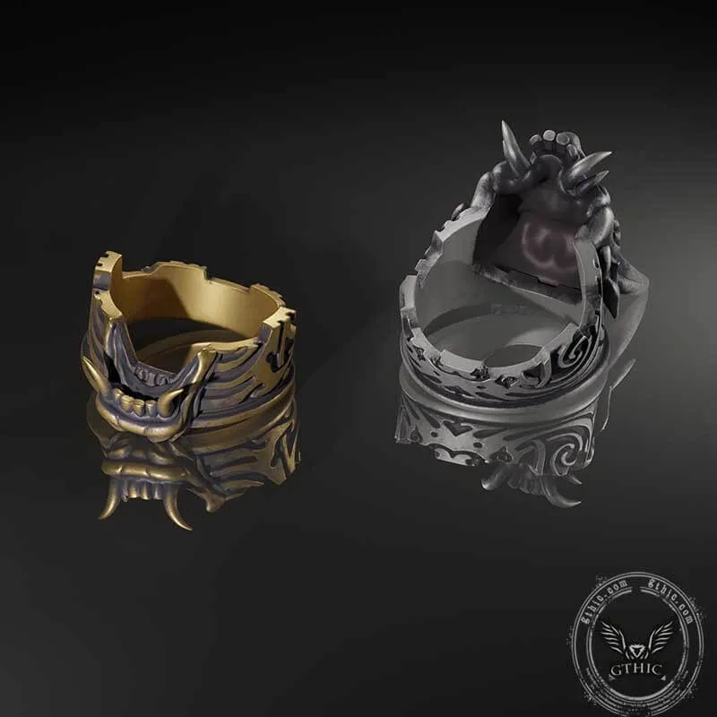 Demon Cyber Oni Mask Sterling Silver Ring