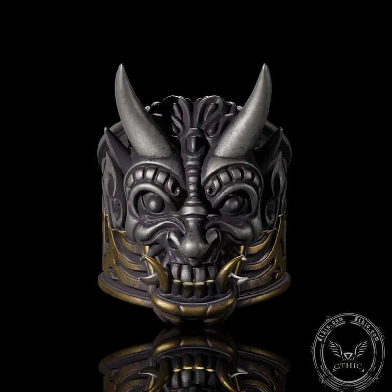 Demon Cyber Oni Mask Sterling Silver Ring