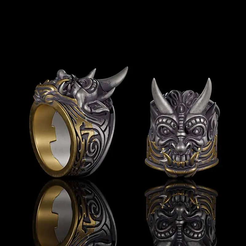 Demon Cyber Oni Mask Sterling Silver Ring