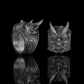 Demon Cyber Oni Mask Sterling Silver Ring