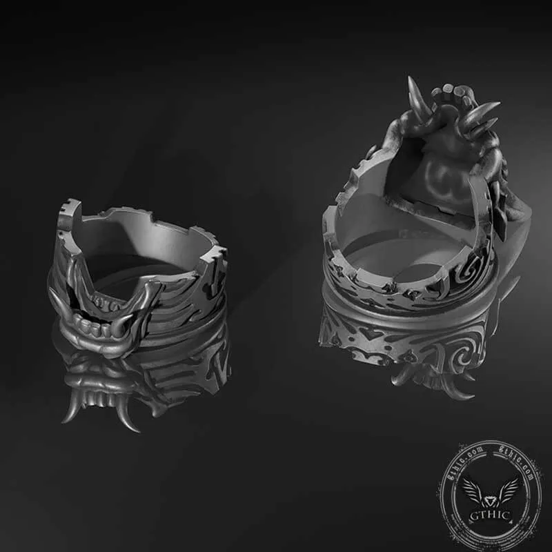 Demon Cyber Oni Mask Sterling Silver Ring