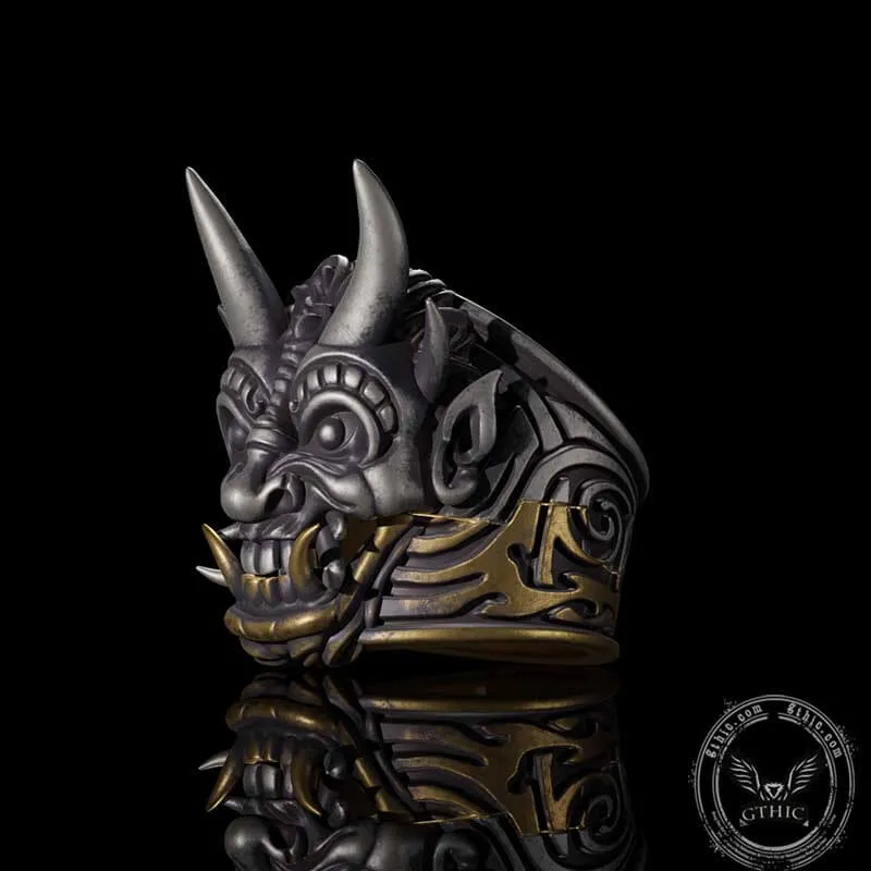 Demon Cyber Oni Mask Sterling Silver Ring