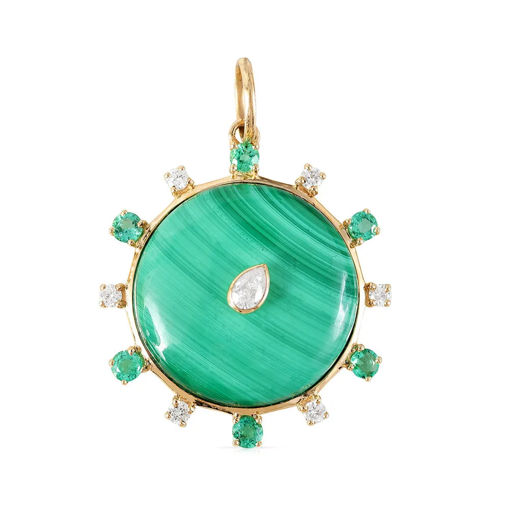 DIAMOND EMERALD AND MALACHITE MEDALLION