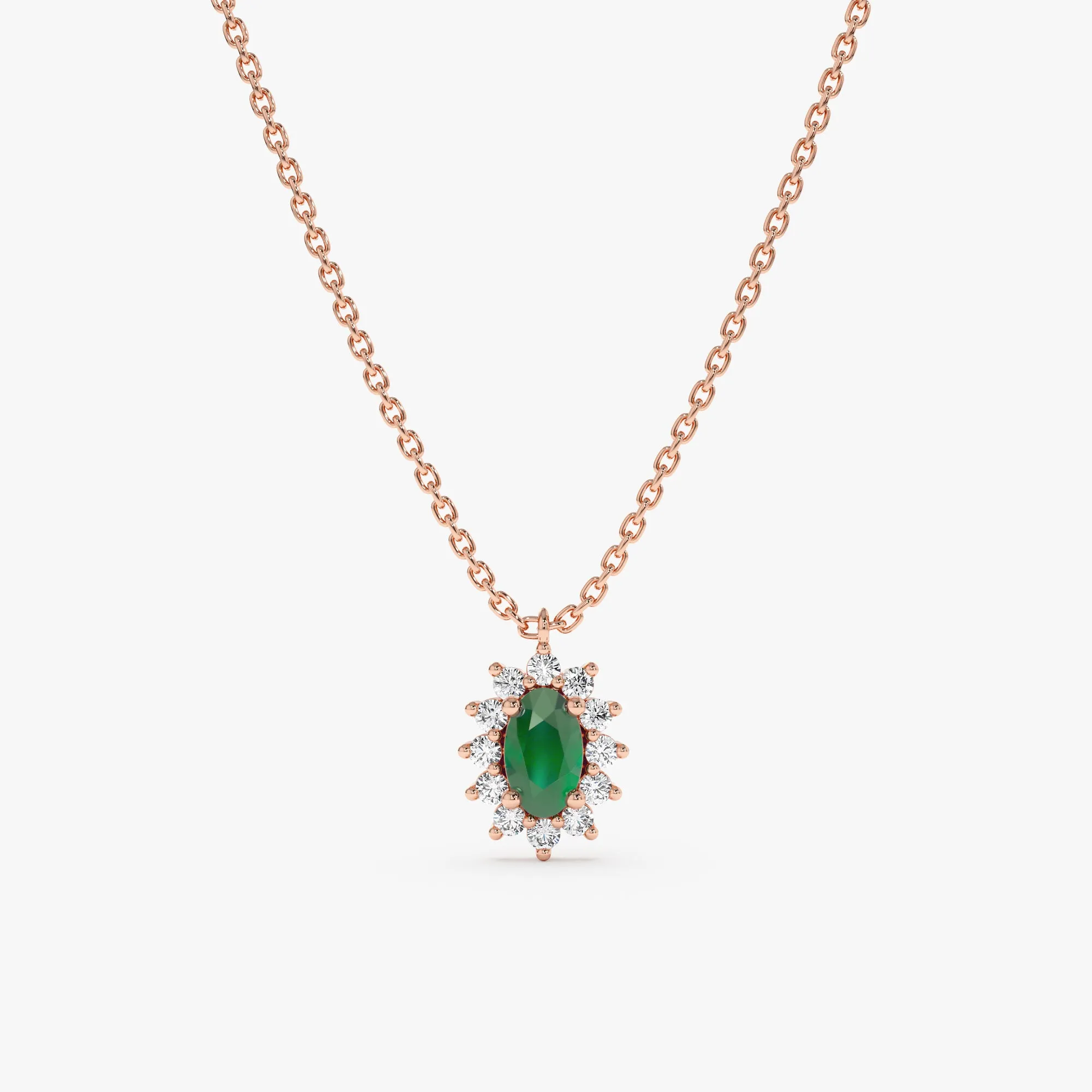 Diamond Halo Emerald Necklace, Roselyn