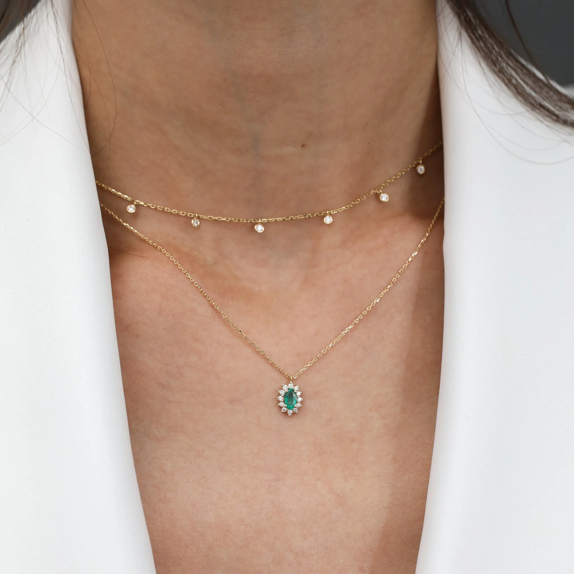 Diamond Halo Emerald Necklace, Roselyn