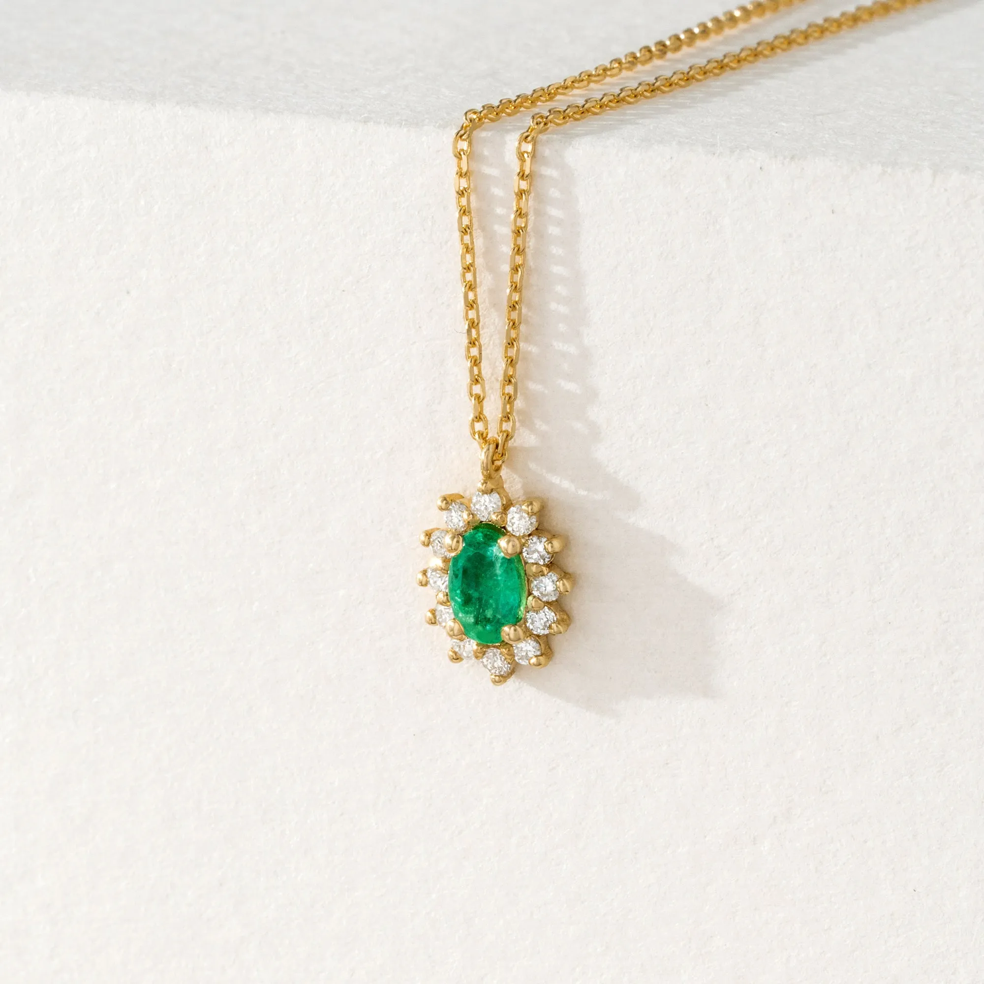 Diamond Halo Emerald Necklace, Roselyn