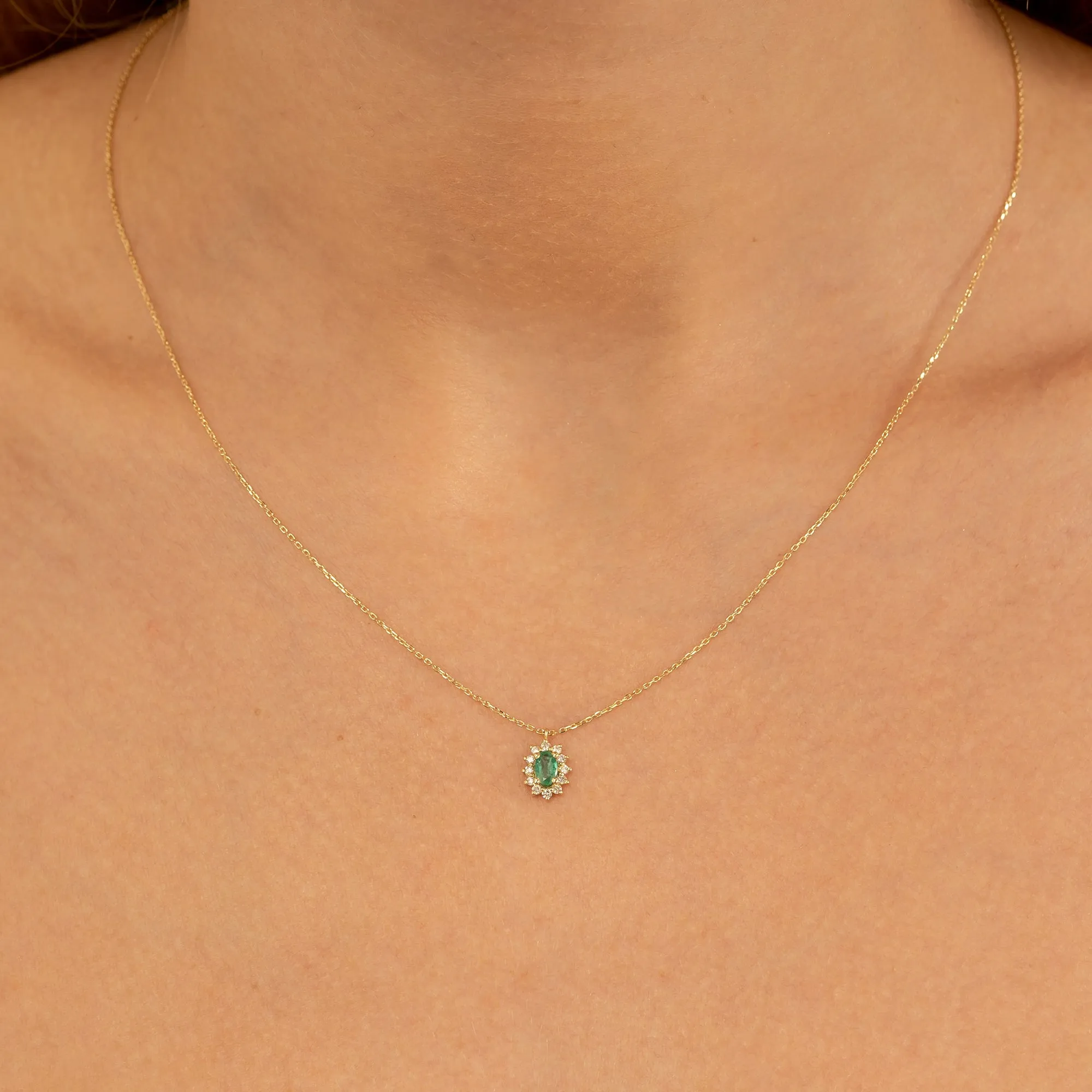 Diamond Halo Emerald Necklace, Roselyn