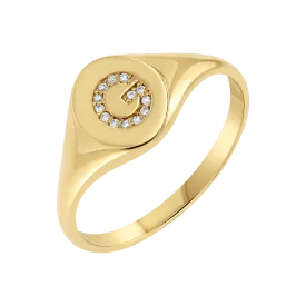 Diamond Signet Initial Letter Ring