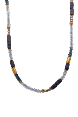 Dumortierite, Sky Blue Topaz, London Blue Topaz, and Pearls 3mm Necklace Fair Trade 24K Gold Vermeil