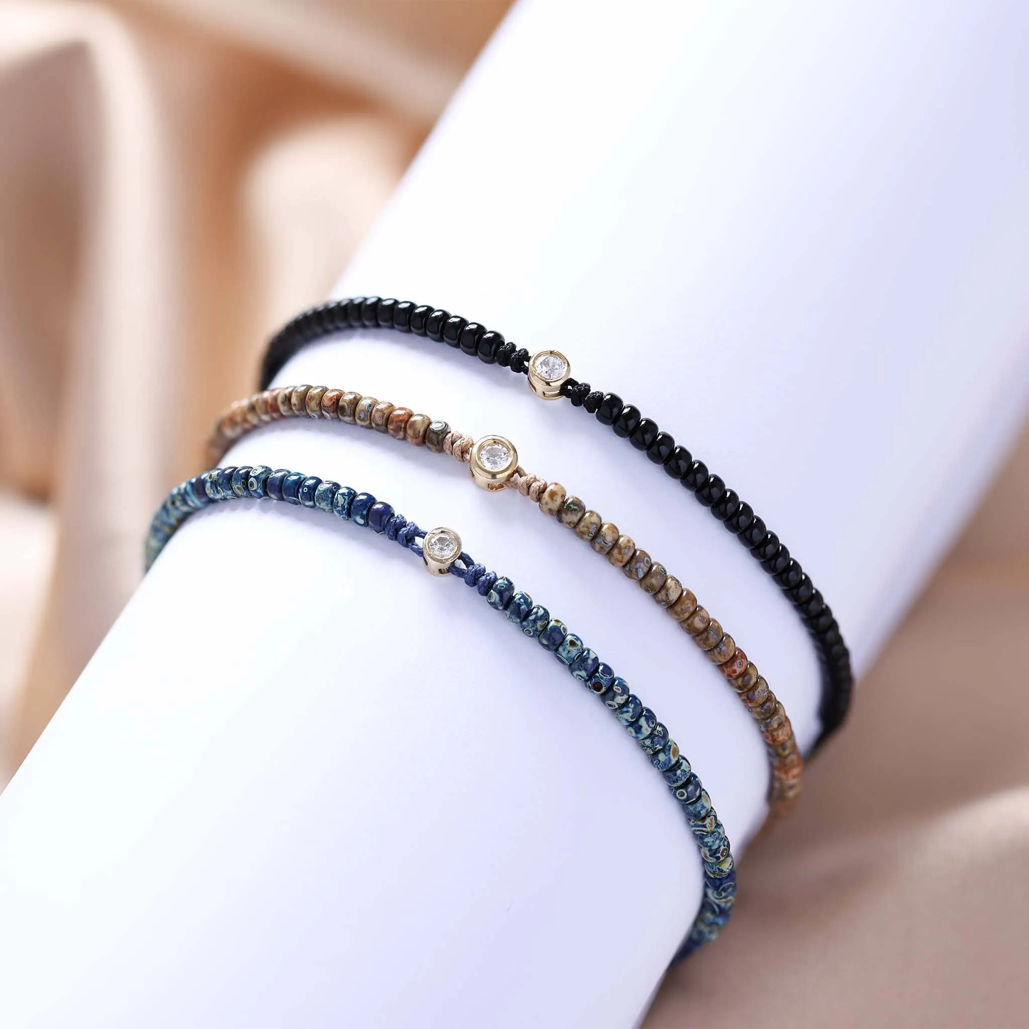 Dyed Blue Beads String Of Love - 14K Yellow Gold