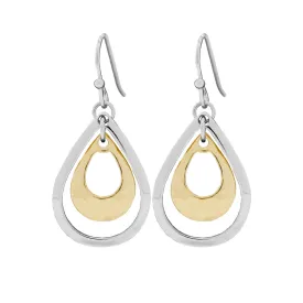 Ear Sense Earring F390 Silver with Gold Insert Teardrop French Hook Earrings