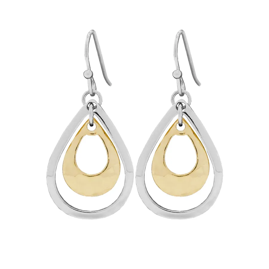 Ear Sense Earring F390 Silver with Gold Insert Teardrop French Hook Earrings