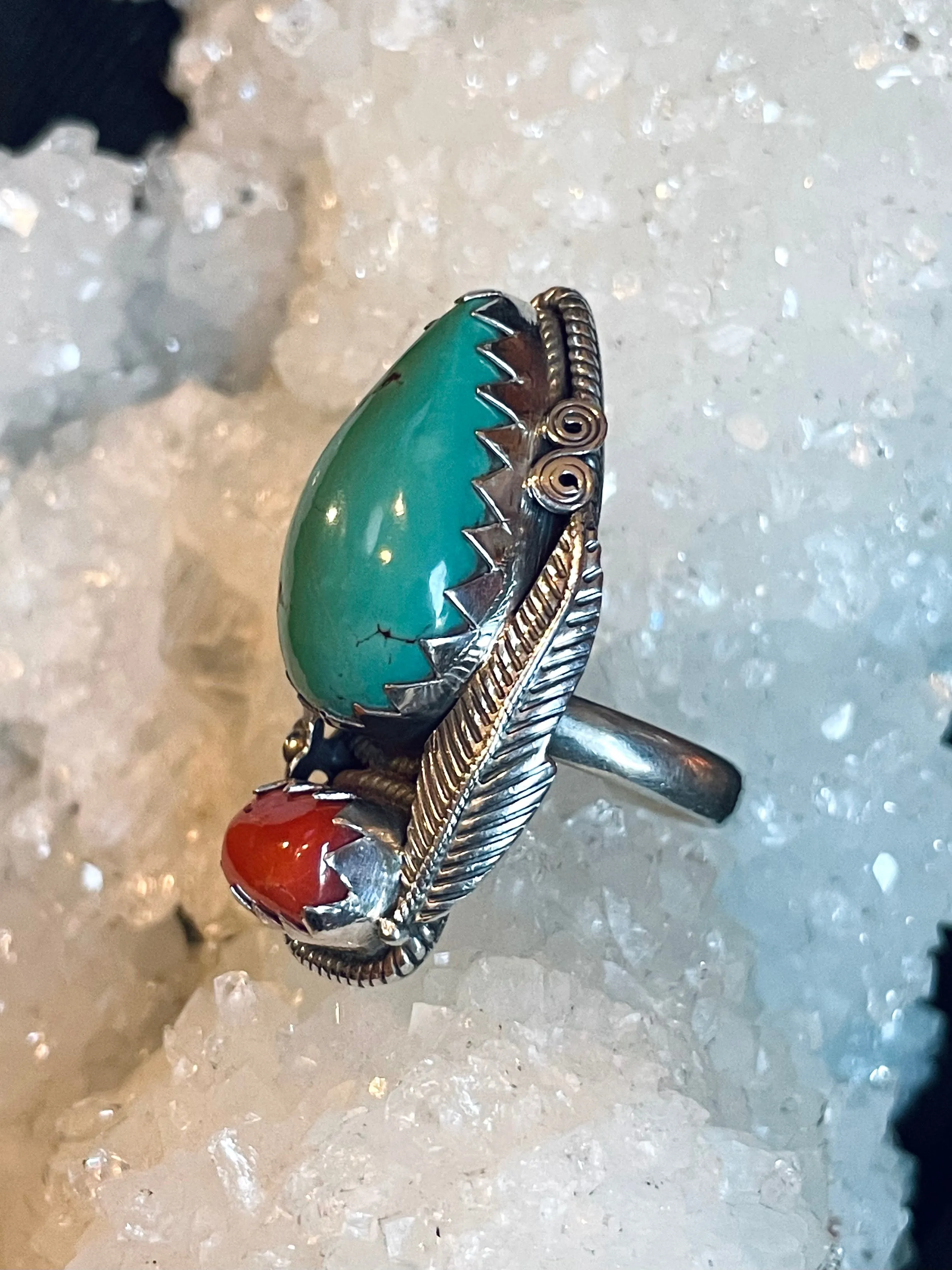 Earth and Sky Turquoise & Coral Ring