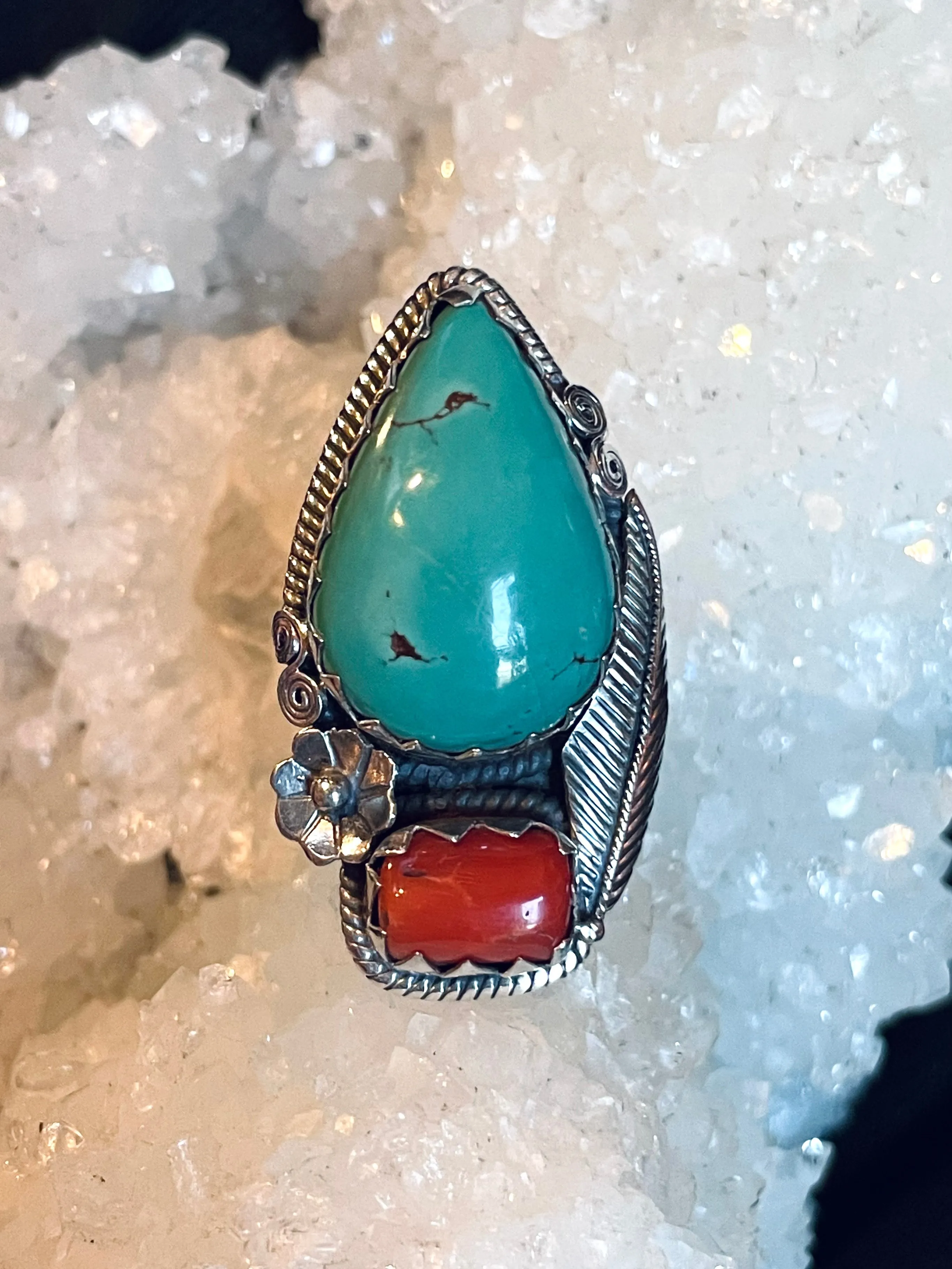 Earth and Sky Turquoise & Coral Ring