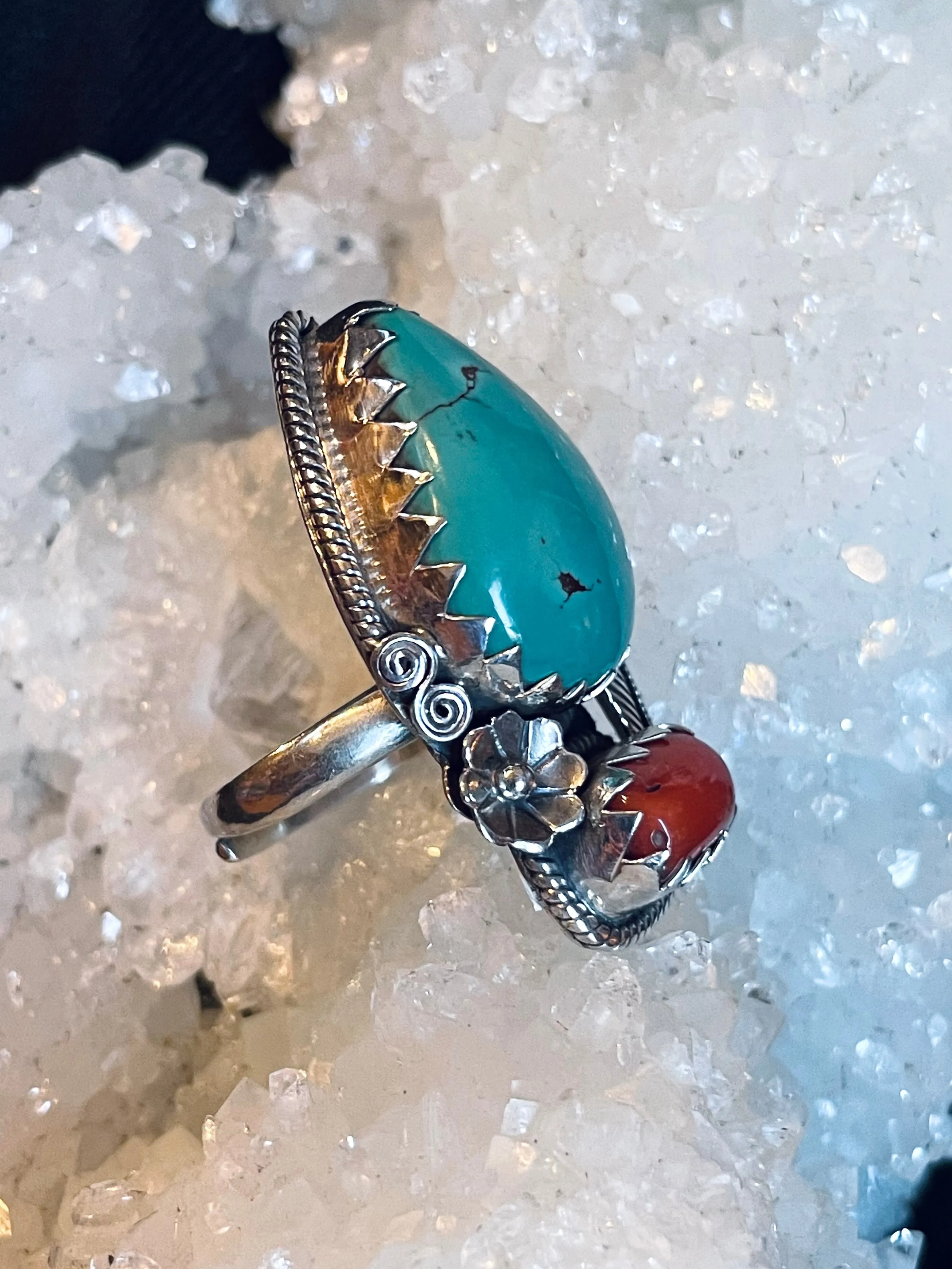 Earth and Sky Turquoise & Coral Ring