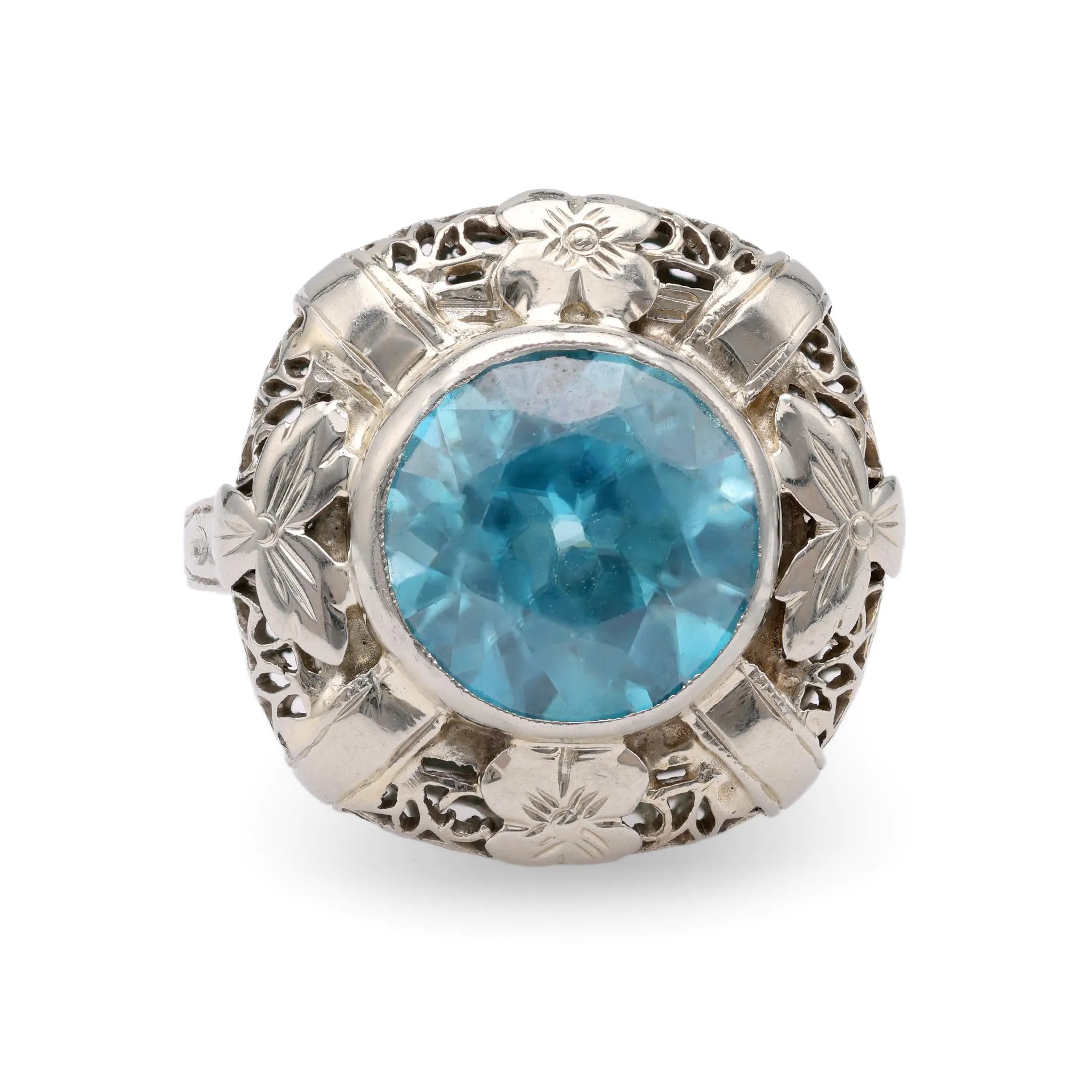 Edwardian 5.15 Carat Blue Zircon White Gold Ring