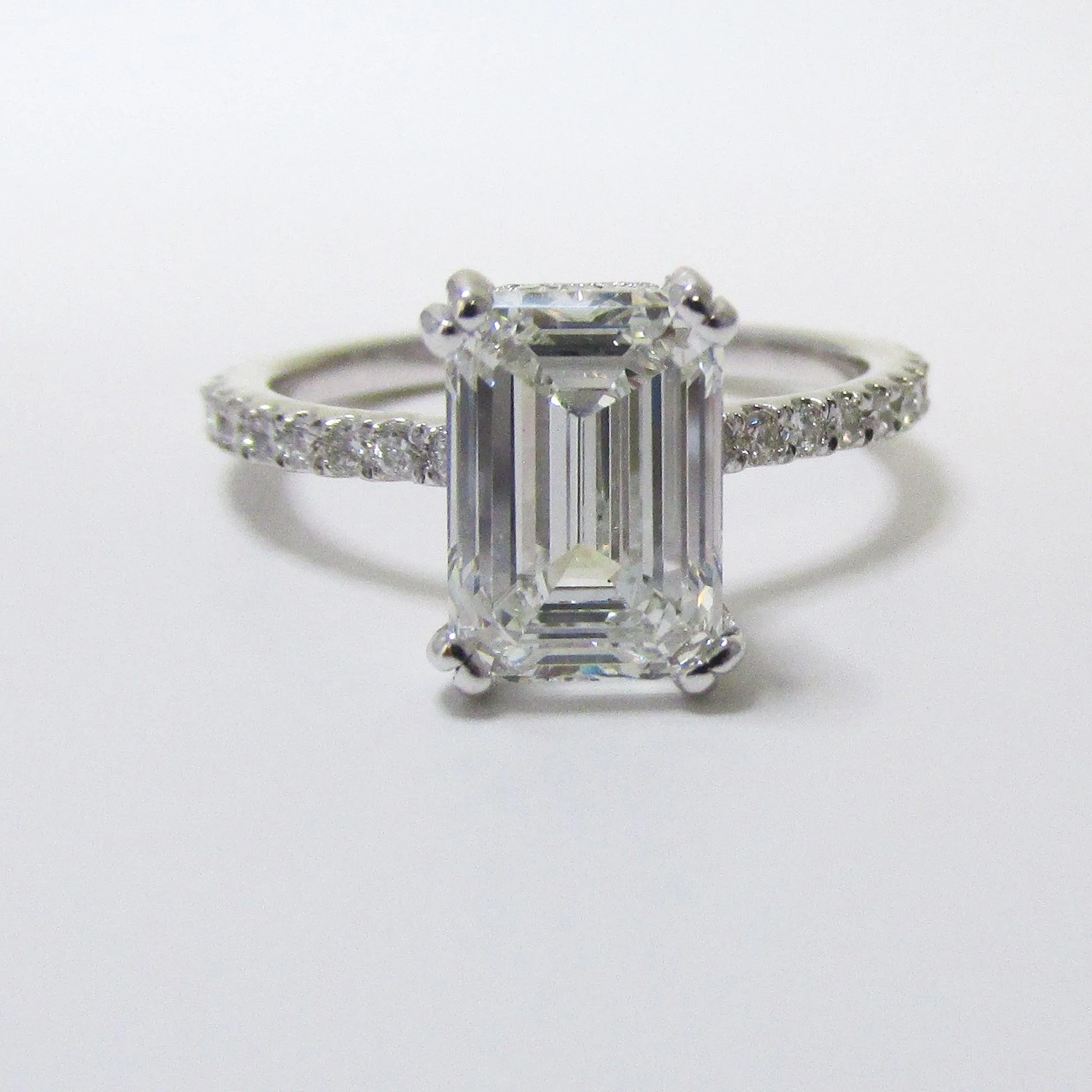 Emerald Cut Diamond Cathedral Engagement Ring