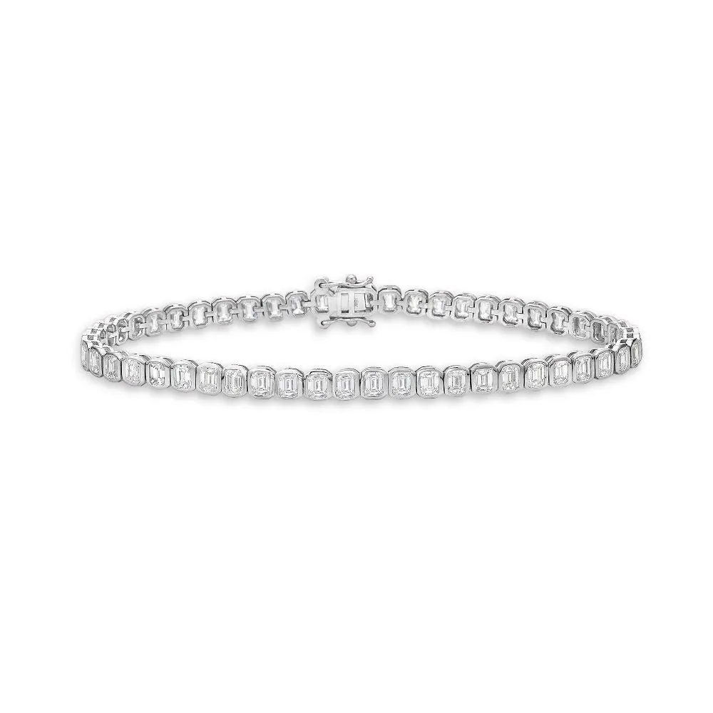 Emerald Cut Diamond Tennis Bracelet (5.80 ct.) Bezel Set in 18K Gold