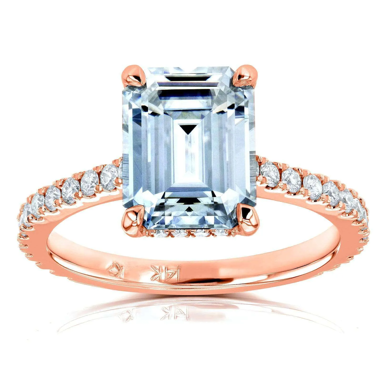 Emerald-cut Forever One Moissanite and Diamond Engagement Ring 2 7/8 CTW 14k Rose Gold