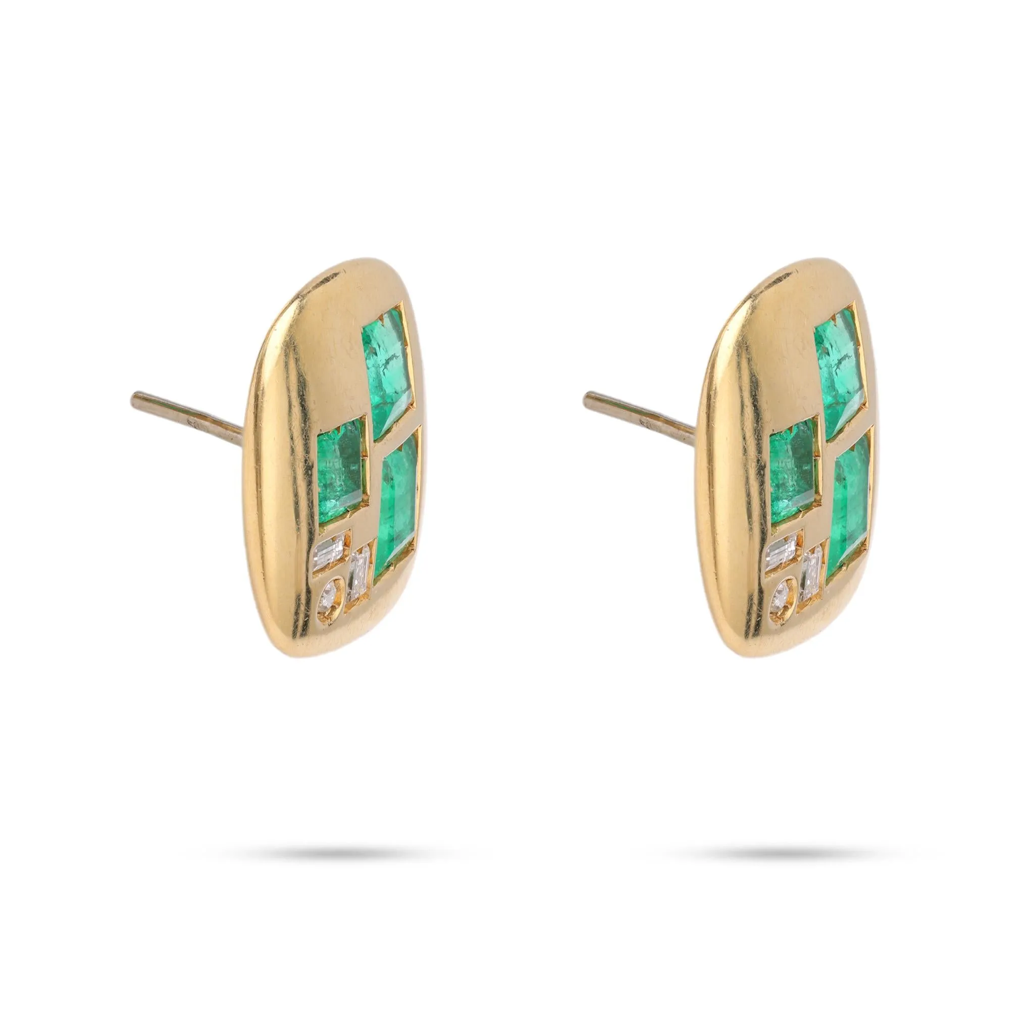 Emerald Diamond Yellow Gold Earrings