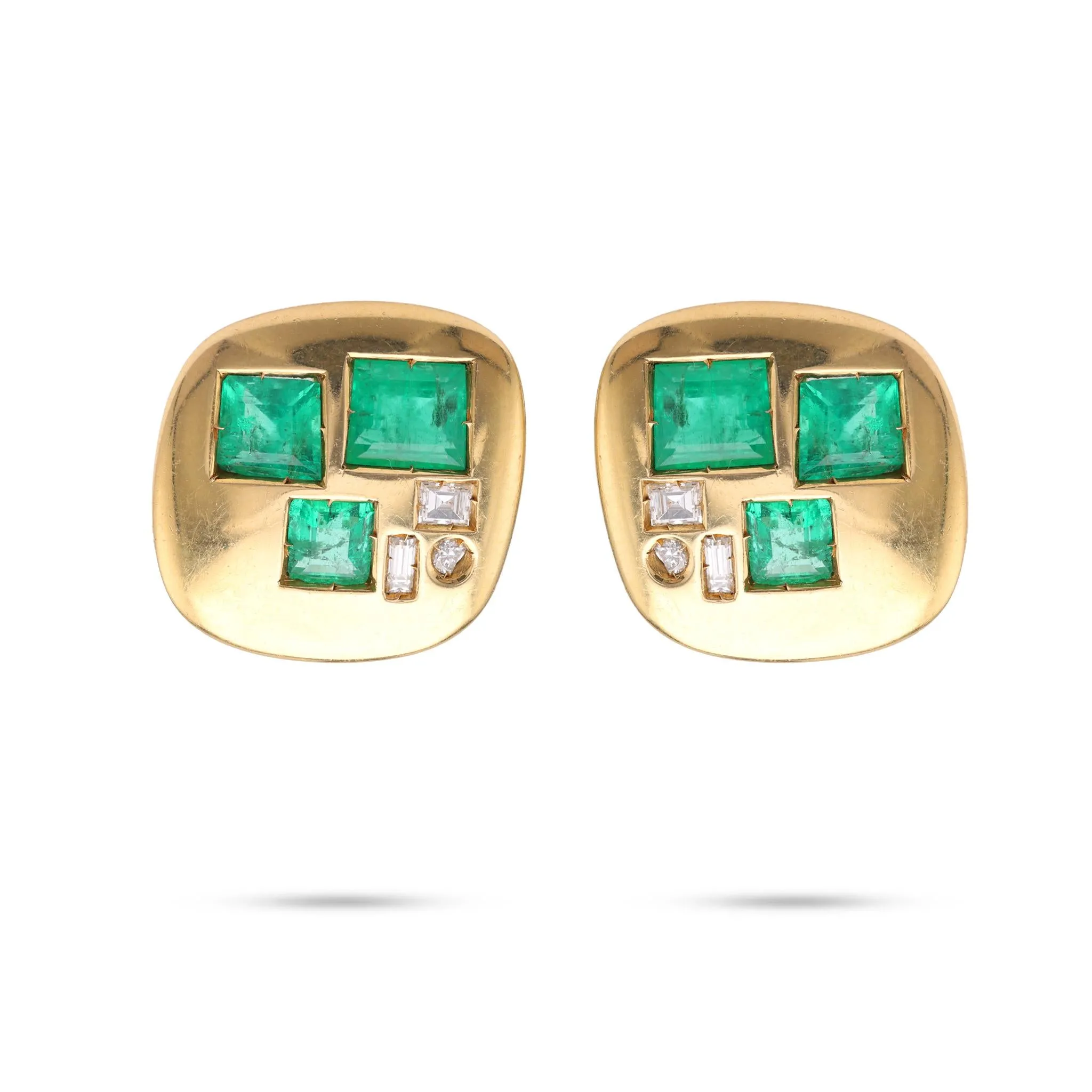 Emerald Diamond Yellow Gold Earrings