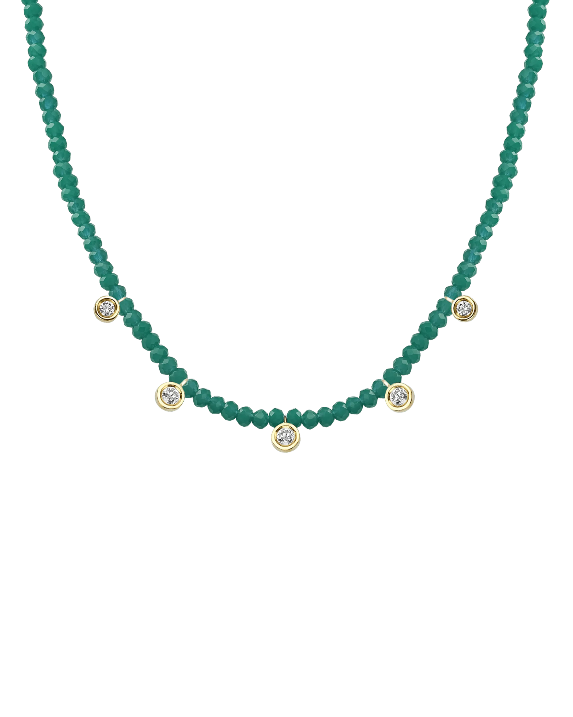 Emerald Gemstone & Five diamonds Necklace - 14K Yellow Gold