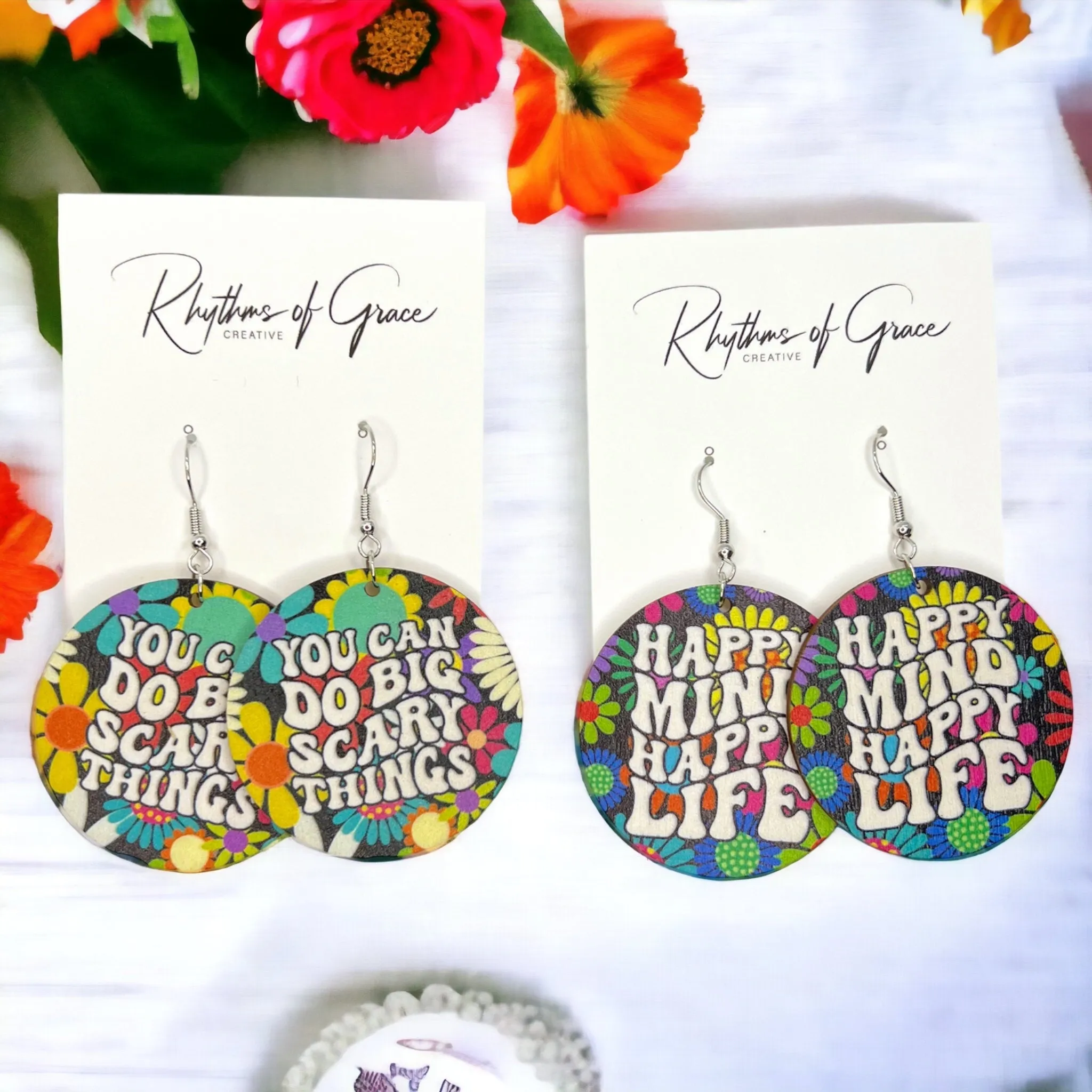 Encouragement Earrings - Sassy Earrings, Fun Earrings, Happy Mind Happy Life, Happiness, Inspirational Earrings