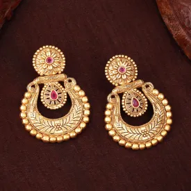 Estele Gold Plated Beautiful Matt Finish Drop Earrings with Ruby Crystals for Women