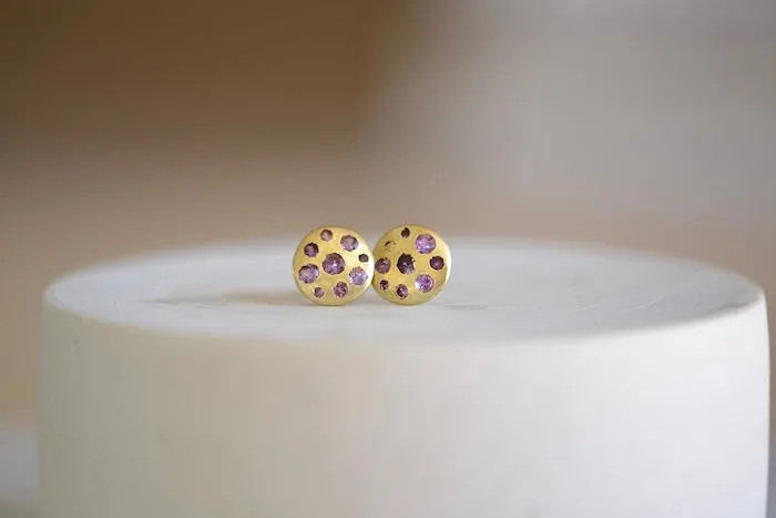 Fancy Medium Celeste Disc Studs in Purple Ombre