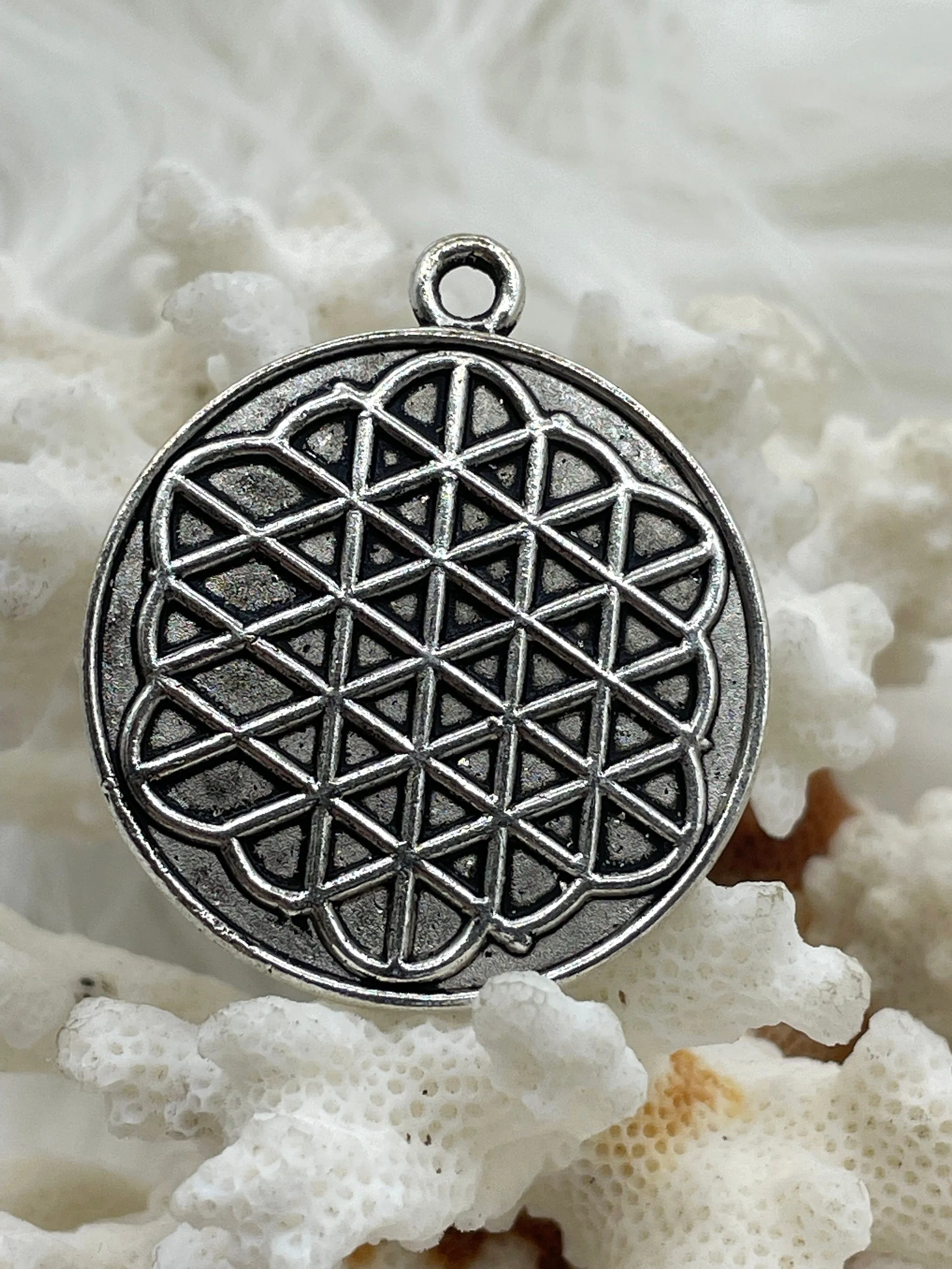 Flat Round Filigree Stamped Metal Pendant Medallion Pendant,  4 styles, 42mm, 39mm, 34mm, 21mm Antique Silver . Fast Ship