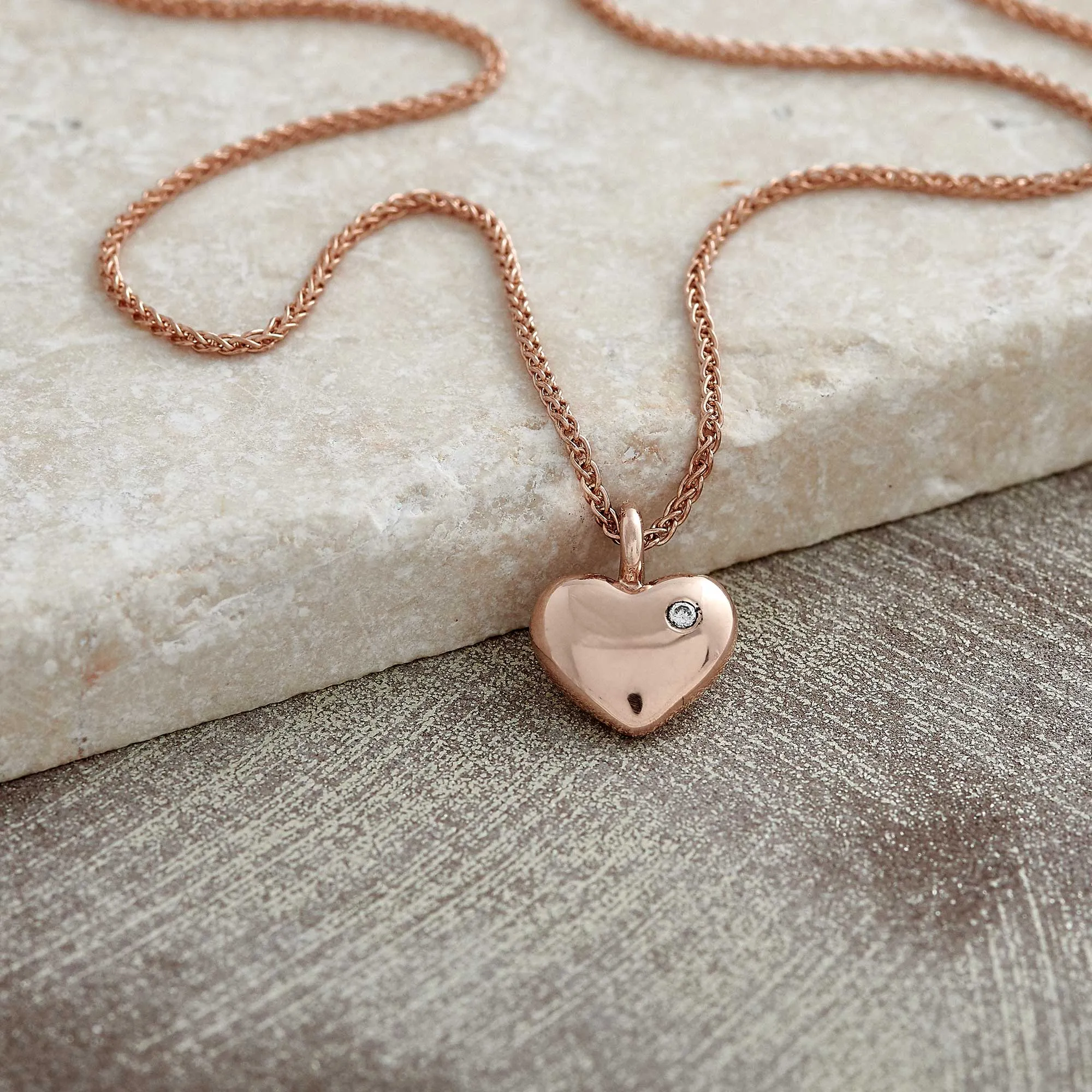 Forever Heart Diamond Set Solid Rose Gold Necklace