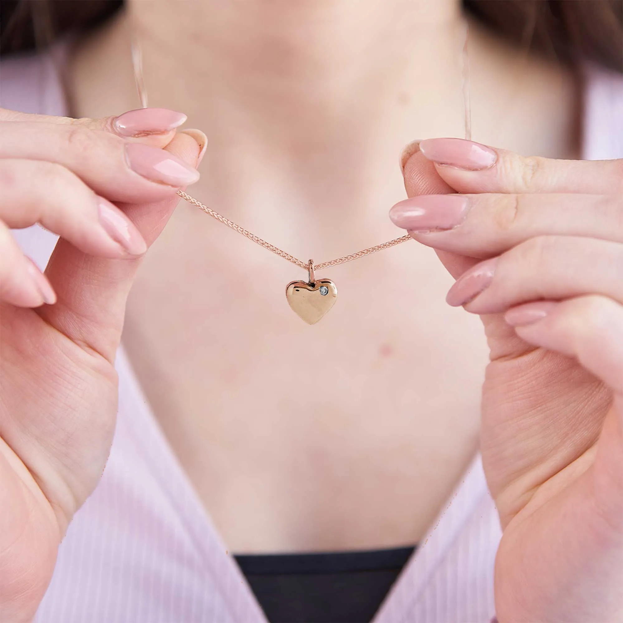 Forever Heart Diamond Set Solid Rose Gold Necklace