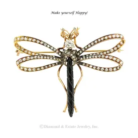 French Victorian Diamond Gold Dragonfly Brooch