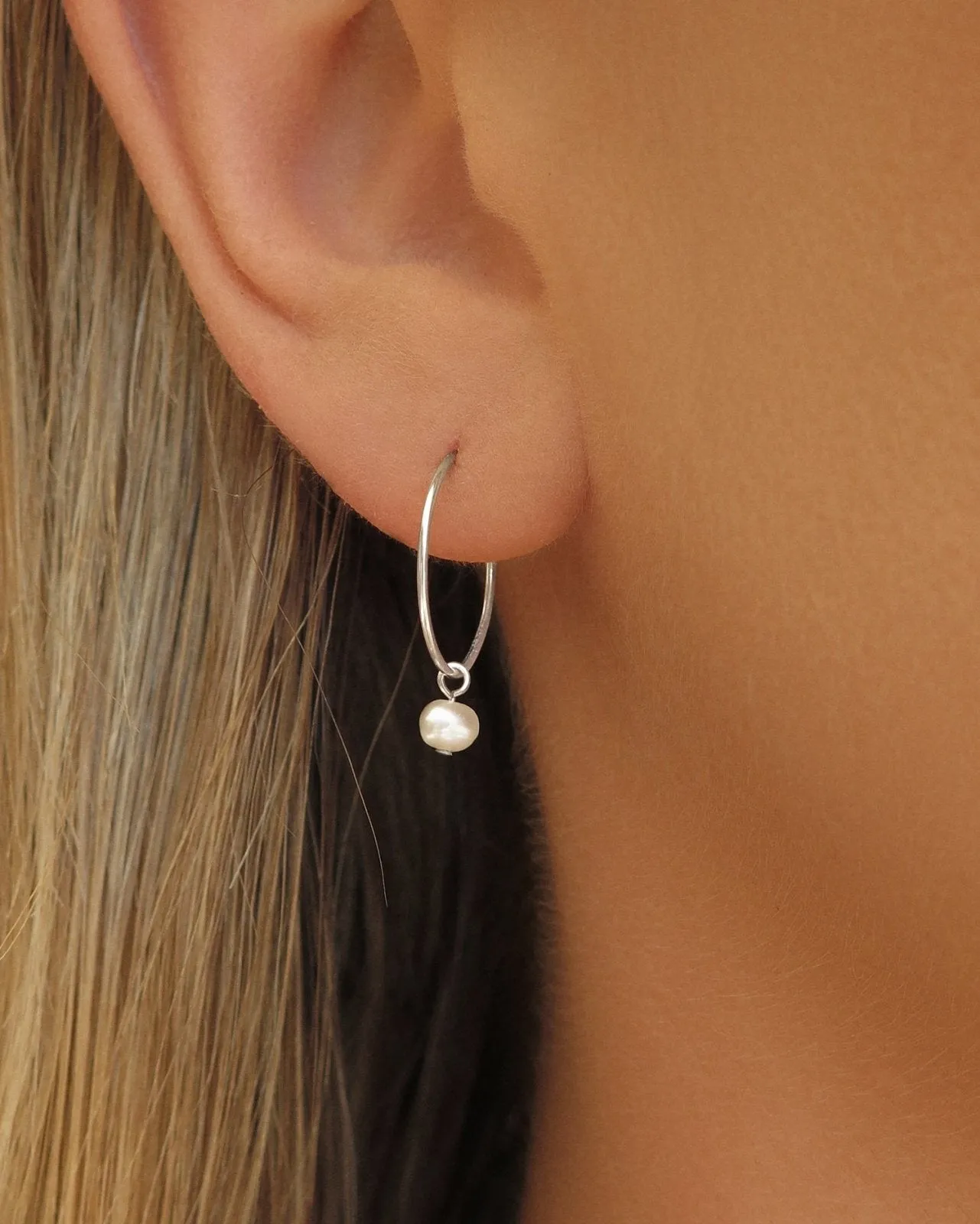 Freshwater Pearl Hoop Earrings  - Sterling Silver