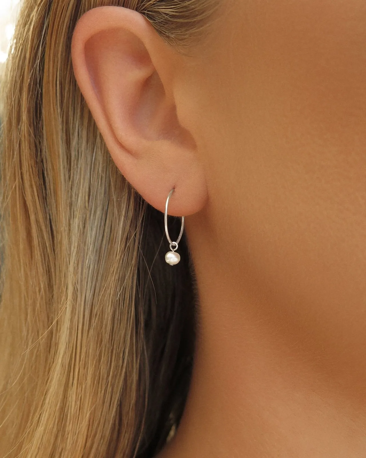 Freshwater Pearl Hoop Earrings  - Sterling Silver