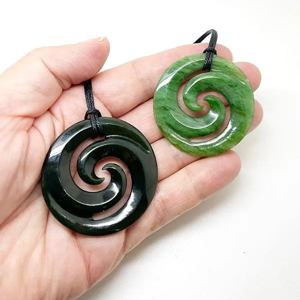 Genuine Ngai Tahu Greenstone Maori Double Koru Necklace