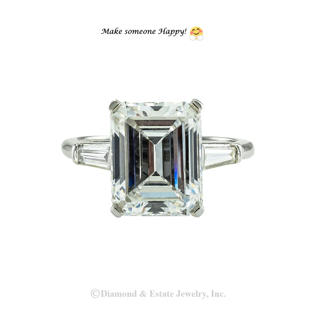 GIA Report Certified 5.31 Carat E VVS1 Emerald Cut Diamond Engagement Ring