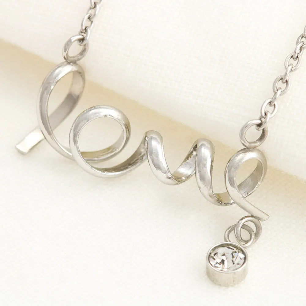 Gifts For Mom Scripted LOVE Necklace With Adorable I Love You Message Card