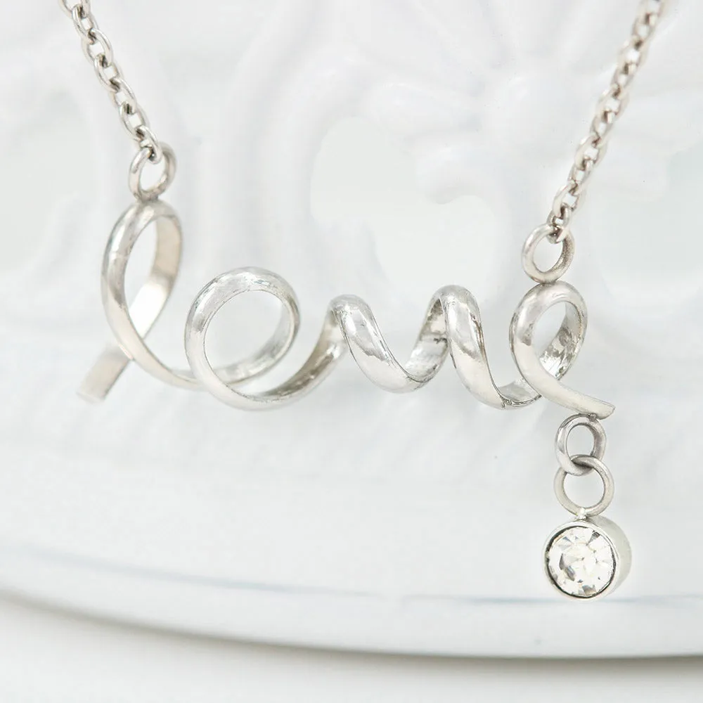 Gifts For Mom Scripted LOVE Necklace With Adorable I Love You Message Card