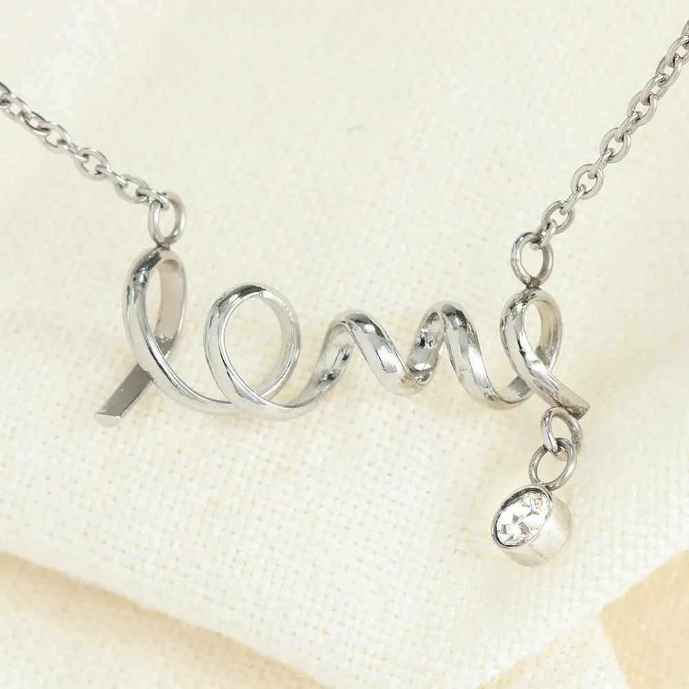 Gifts For Mom Scripted LOVE Necklace With Adorable I Love You Message Card